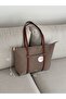 Large Beige Women's Shoulder Bag with Ring Strap Details EN42 H32 - 5