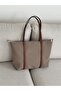 Large Beige Women's Shoulder Bag with Ring Strap Details EN42 H32 - 7