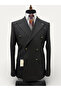 Prestige |   Onyx Black Striped Double Breasted Suit with Metal Buttons - 4