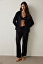 Black Emilia Satin Shirt Collar Pajama Set with Tie Detail