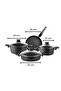 Diez 7-Piece Granite Cookware Set - Black - 20cm Deep, 26cm Shallow, 26cm Frying Pan - 2