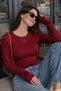 Bordo – Women's Crew Neck Blouse with Rose Accessories and Finger Loops - 2