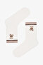 2 Pairs of Bear Embroidered and Striped Socks - 2