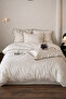 Soft Ruffle Trimmed 100% Cotton Double Duvet Cover Set / Natural Beige