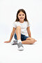 Sweet Girl's Sequined and Laced Silver Color Sneaker - 4