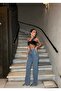 Women's Rhinestone High-Waisted Palazzo Lycra Fit Jeans - 6