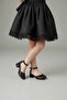 Girl's Black Broken Glass Square Heeled Evening Dress Shoes - 7