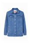 Long Denim Jacket with Patchwork Detail, Women's Denim Jacket, Blue Denim Jacket - 3
