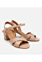 Women's Leather Beige Belted Thick Heeled Sandals - 2