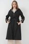 Bdart Hooded Striped Long Trench Coat with Drawstring Waist