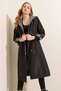 Bdart Hooded Striped Long Trench Coat with Drawstring Waist - 5