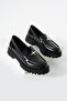Black Patent Leather Star Detailed Soft Comfortable Sole Loafer Casual Lightweight Shoes - 3