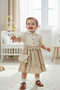 Beige Shirt Collar Flower Patterned Cotton Lined Girl's Dress with Bag (Age 2-5) - 3
