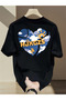 Unisex oversized fit printed cotton crew neck short sleeve black t-shirt