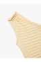 Slim Fit Sleeveless Textured One Shoulder Blouse with Metal Accessories - 5