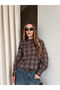 Brown Shirt with Bow Detail on the Collar - 507