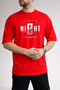 Men's Night Center Text Printed Crew Neck Red T-Shirt - 2