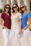 Women's Cherry Rotten-Beige-Blue 3-Pack Slit Viscose V-Neck T-Shirt - 3
