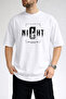 Men's Night Center Text Printed Crew Neck White T-Shirt