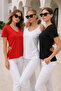 Women's Black-White-Red 3-Pack Slit Viscose V-Neck T-Shirt - 2