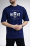 Men's Night Center Text Printed Crew Neck Navy Blue T-Shirt - 2