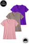 Women's Purple-Dry Rose-Light Pink 3-Pack Slit Viscose V-Neck T-Shirt