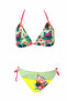 Girl's Yellow Green Flamingo Glow Patterned Triangle Bikini Set for Ages 6-14 Hzl26S-Lc19018