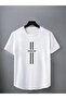 White Unisex Skirt Oval Cotton Printed Crew Neck Basic T-Shirt