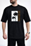 Men's Palm Tree Silhouette Surfing Co Text Printed Crew Neck Black T-Shirt