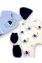 Baby Boy 5-Piece Hospital Discharge Bodysuit Set with Elephant Pattern, Hat, Bib and Gloves, 100% Cotton - 6