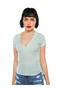 Women Green Solid Rib Knit Wrap Top - 3