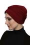 Banded (Front and Back Banded) Ribbed Burgundy Sponge Ready Turban Hijab Bonnet Pool Bonnet - 5