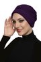 Pearl Embroidered Purple Ready-To-Wear Turban Hijab Headscarf Suitable for Medical Use - 6