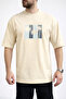 Men's Good Vibes Written Palm Tree Printed Crew Neck Beige T-Shirt