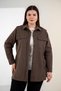 Plus Size Women's Gabardine Shirt with Pocket Detail Khaki - 2