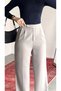 Women's Gray High Waist Pleated Wide Leg Elastic Waist Korean Model Fabric Trousers - 3