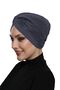 Cross Pleated Lined Dark Gray Ready-Made Turban Hijab Pool Cap Suitable for Medical Use - 5