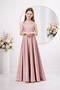 Girl's Powder Pink Satin Crew Neck Simple Dress Graduation Birthday Evening Dress