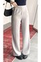 Women's Gray High Waist Pleated Wide Leg Elastic Waist Korean Model Fabric Trousers