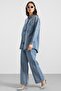 Stone Detailed Jacket Pants Denim Two-Piece Set Light Blue 9387-Tk - 2