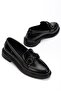 Women's Black Patent Leather Buckle Loafer Shoes - 2