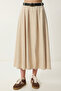 Belted Slit Midi Woven Skirt Lby0046 Cream - 3