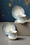 6-Person Spring Breeze Blue Polka Dot Gold Gilded Coffee Cup Set - 90 ml - 3