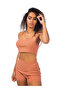 Women Rib Knit Spaghetti Crop Top in Desert Sand - 4