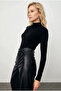 Women's Black Half Turtleneck Long Sleeve Slim Fit Cotton Body Blouse - 4