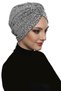 Brocade Banded Gray Lined Ready-To-Wear Turban Hijab Medical Use Suitable - 3