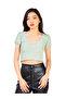 Women Sage Green Pleated V Neck Top
