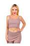 Women Rib Knit Spaghetti Crop Top in Mocha - 3