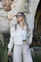 Beige Striped Technical Fabric Detailed Jacket and Trousers Set - 4