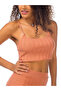 Women Rib Knit Spaghetti Crop Top in Desert Sand - 2